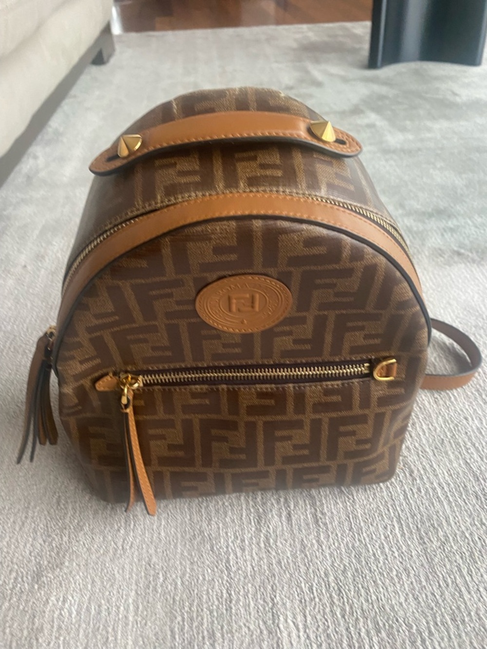 Authentic Fendi Brown Monogram Mini Backpack With Certificate